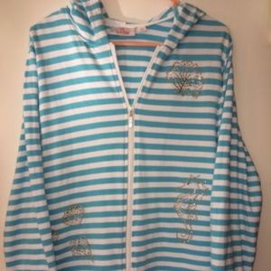 Quacker Factory Ladies Hooded Teal/white Seahorse